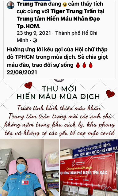 Facebook cá nhân của anh Trung có sức lan tỏa mạnh mẽ về phong trào hiến máu tình nguyện