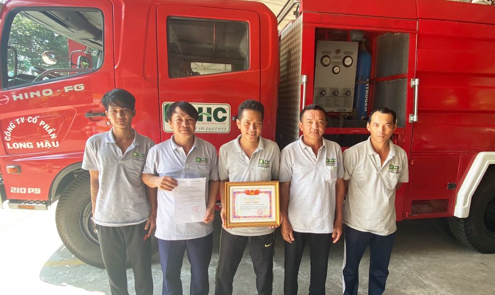 Night & Day Security Company rewarded Long Hau Fire Protection Team.